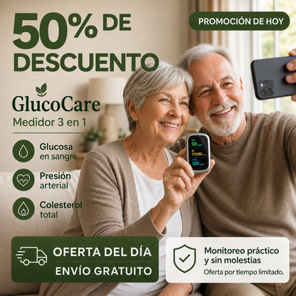 GlucoCare™ Monitor 4 en 1: Glucosa Sin Dolor, Presión, Colesterol y Oxígeno + ENVÍO GRATIS