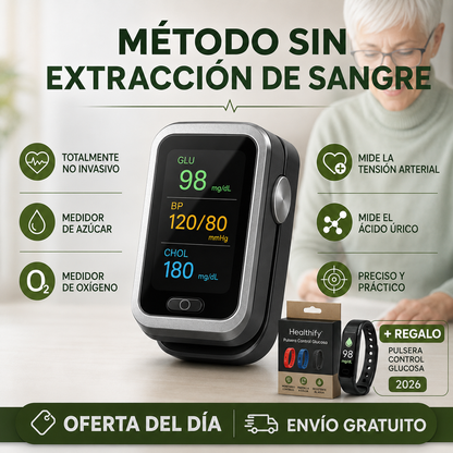 GlucoCare™ Monitor 4 en 1: Glucosa Sin Dolor, Presión, Colesterol y Oxígeno + ENVÍO GRATIS