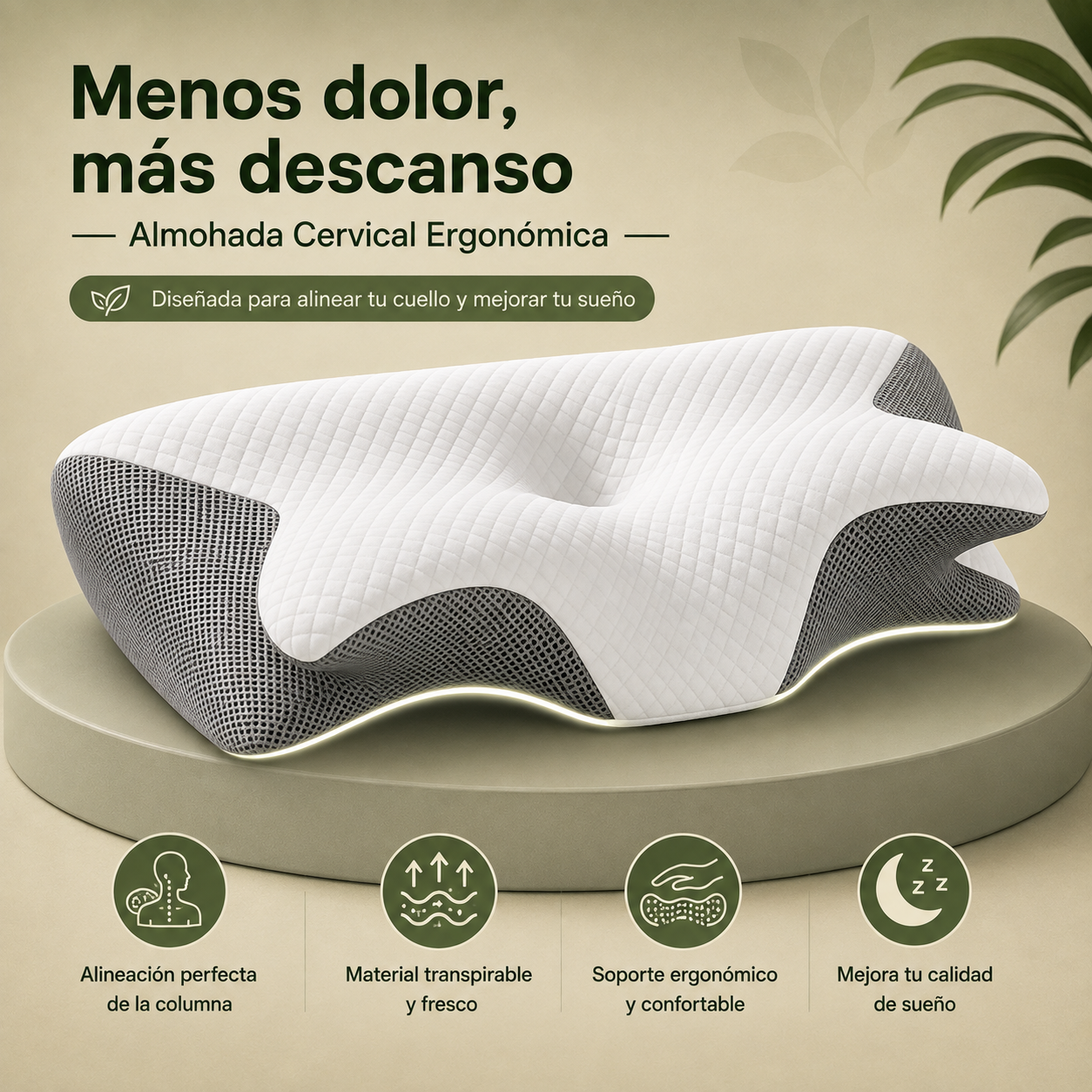 Almohada Cervical Ergonómica – Alivio Muscular y Mejora del Sueño