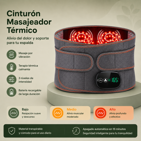 Cinturón Masajeador Lumbar Térmico - Alivio del Dolor y Soporte Postural